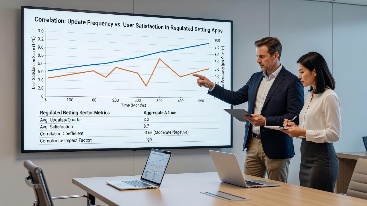 Infographic illustrating regional differences in app update rates and corresponding satisfaction levels for betting applications