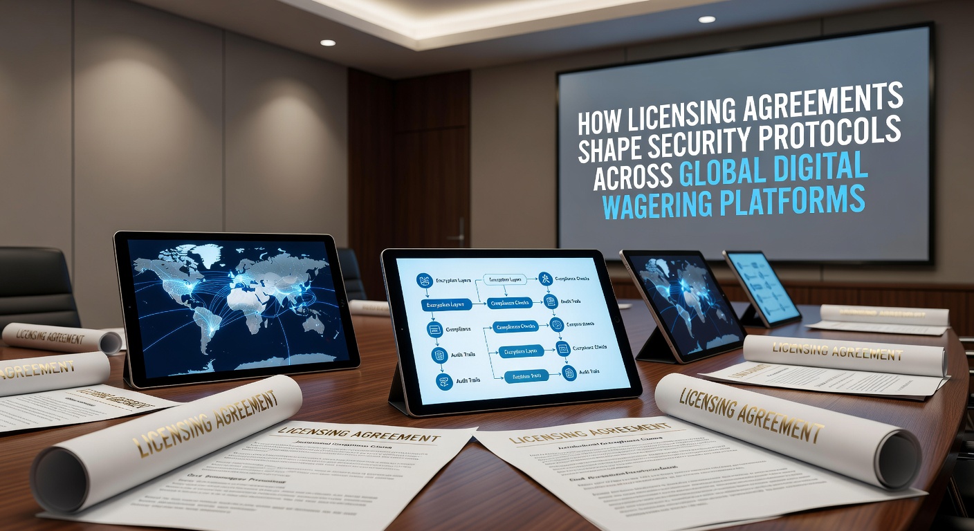 Diagram showing how licensing agreements enforce encryption and access controls on digital wagering platforms worldwide