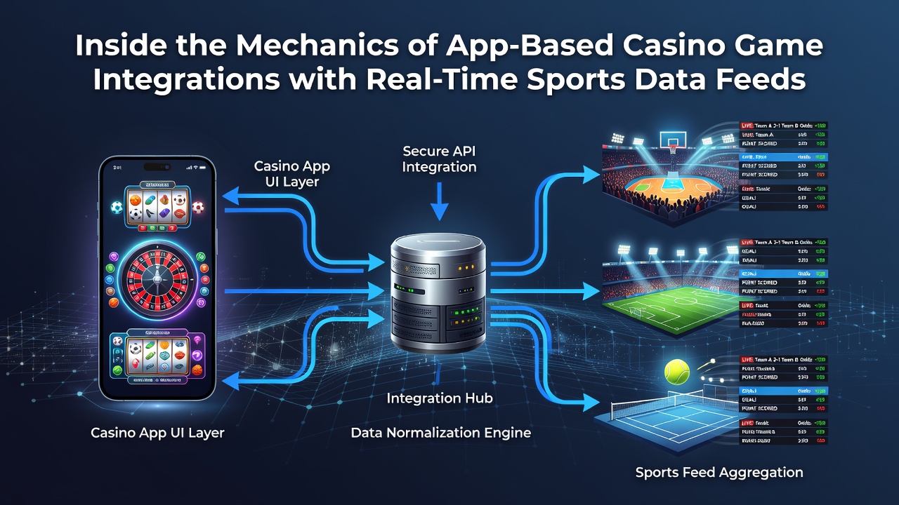 Diagram showing data flow between sports feeds and casino game servers