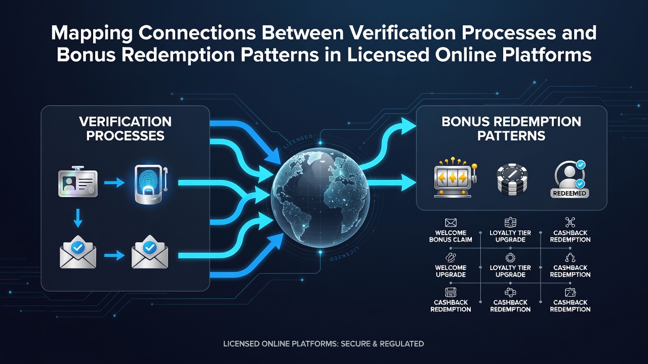 Illustration showing data flows between user verification steps and bonus redemption metrics on licensed gambling platforms