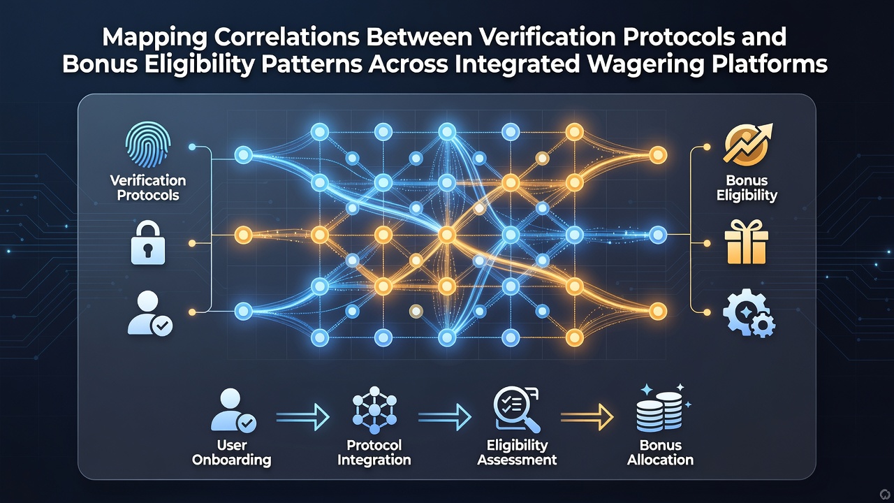 Diagram showing verification protocol layers linked to bonus eligibility flows across multiple wagering platforms