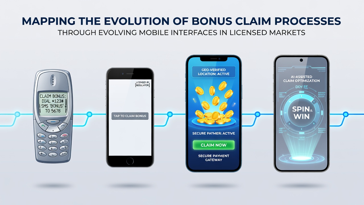 Mobile app interface showing bonus claim process evolution in licensed betting markets
