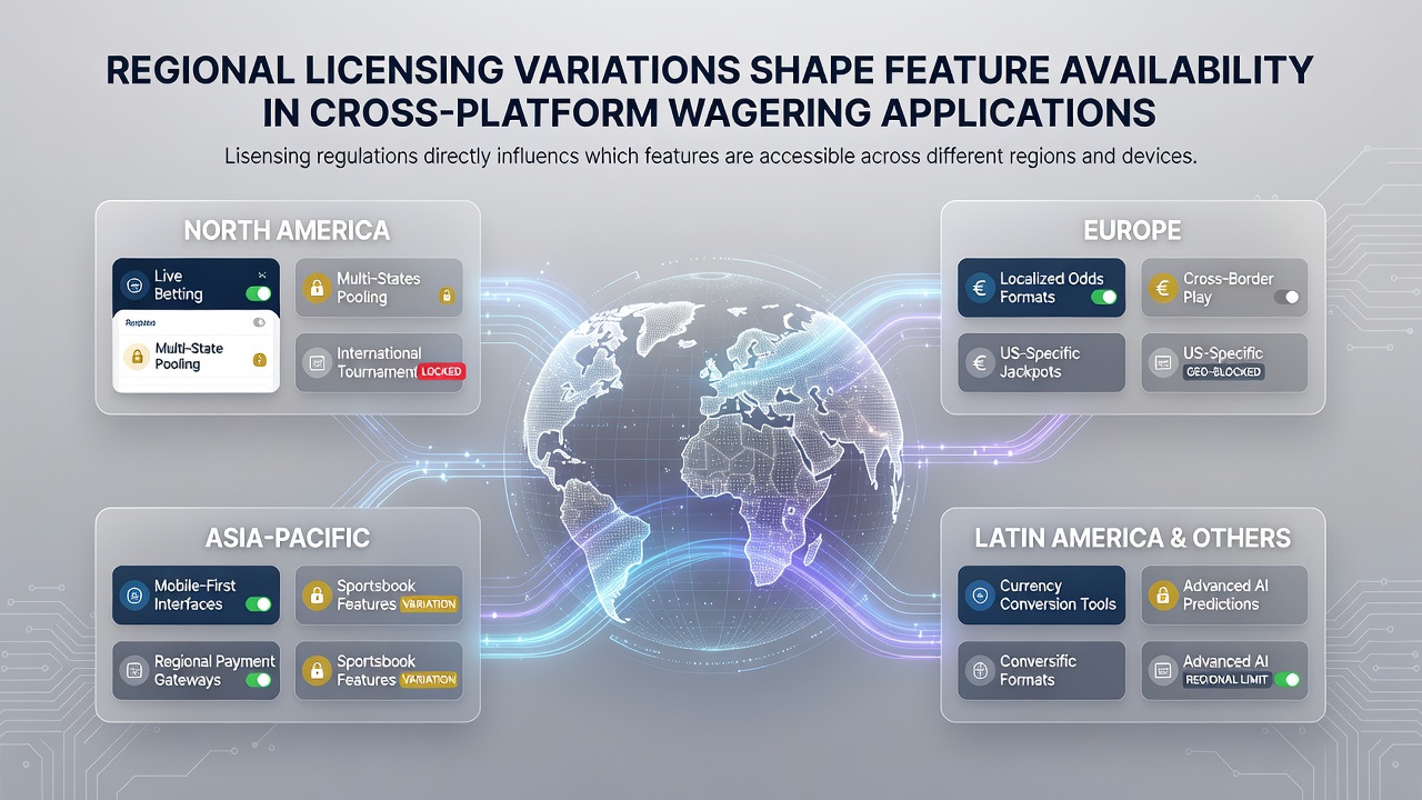 Illustration of app interface variations triggered by regional licensing rules in different countries